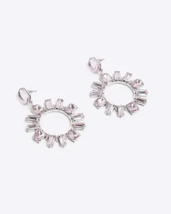 Pink diamante open circle drop earrings