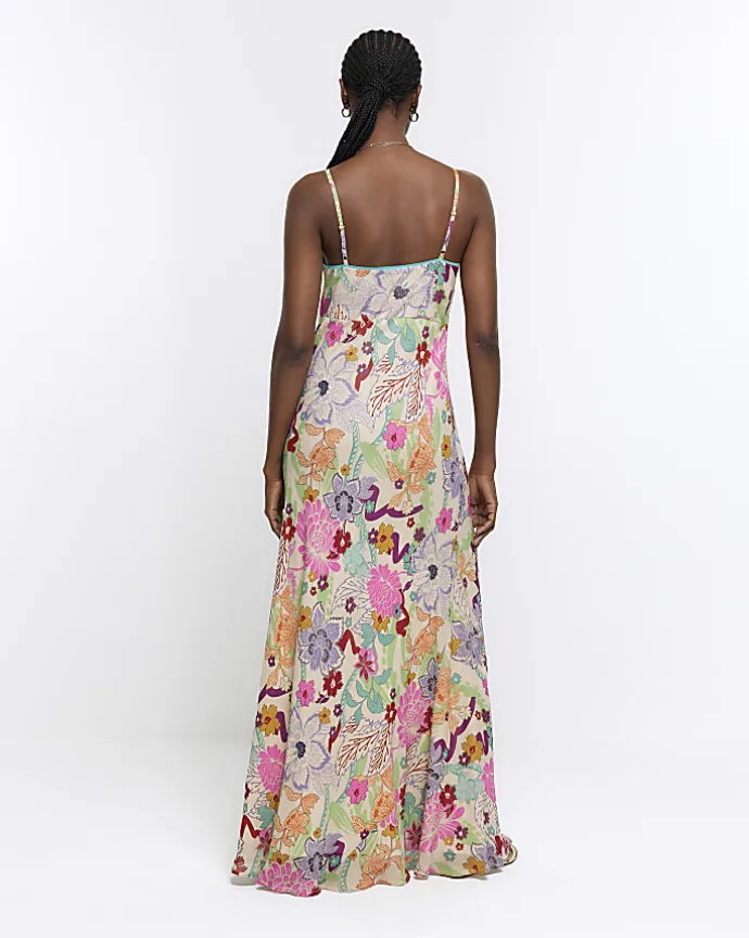 Pink floral slip maxi dress