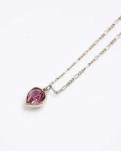 Pink heart stone necklace