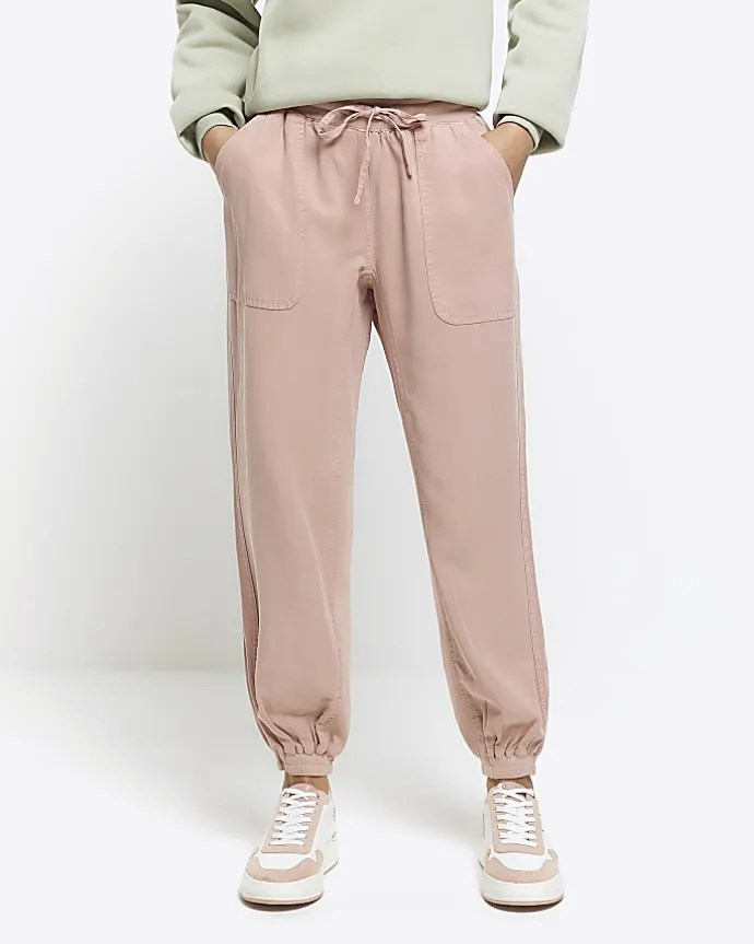 Pink lyocell cuffed joggers
