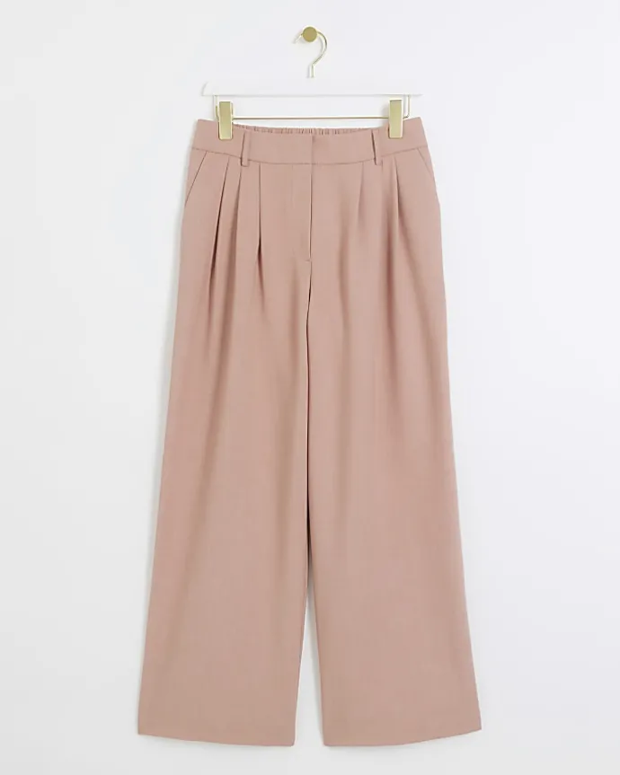 Pink pleated wide leg trousers