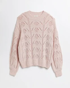 Pink pointelle knit maternity jumper