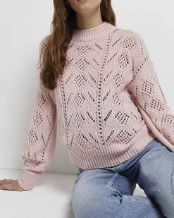 Pink pointelle knit maternity jumper