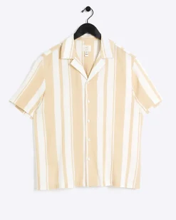 Pink regular fit stripe revere shirt