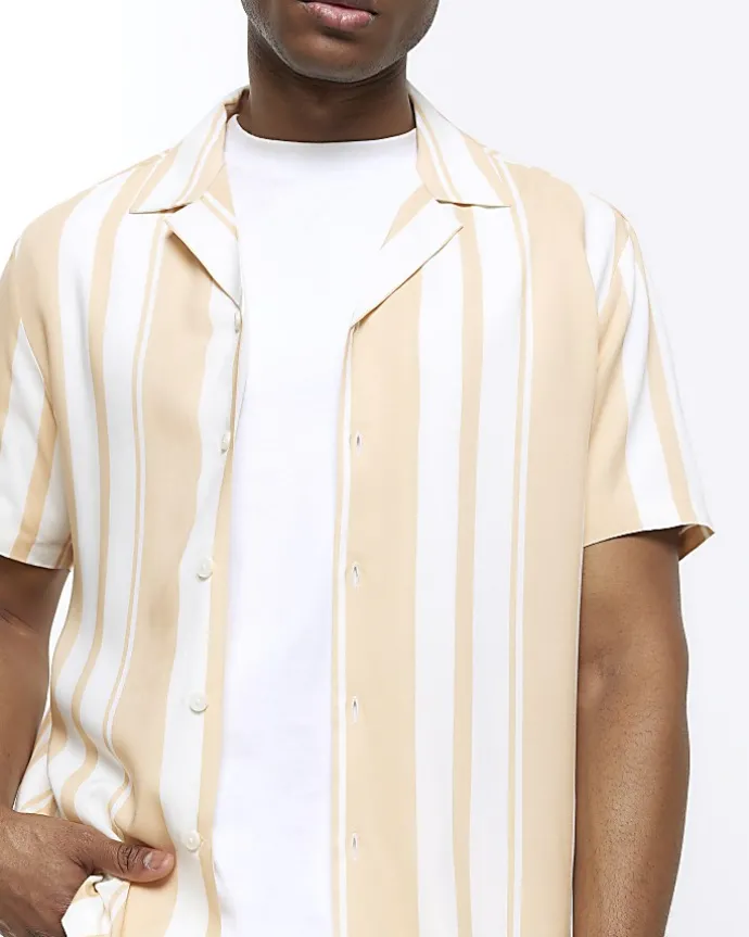 Pink regular fit stripe revere shirt