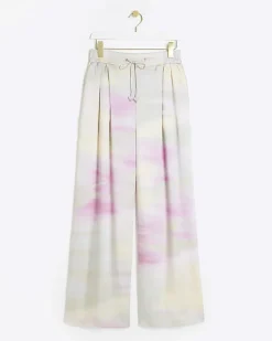 Pink satin ombre wide leg trousers