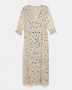 Pink sequin wrap maxi dress