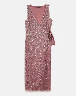 Pink Sequin Wrap Midi Dress