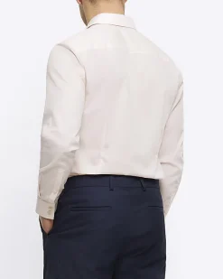 Pink slim fit long sleeve smart shirt