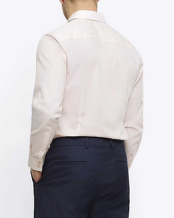 Pink slim fit long sleeve smart shirt