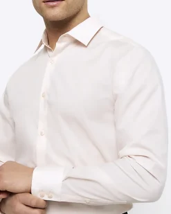 Pink slim fit long sleeve smart shirt