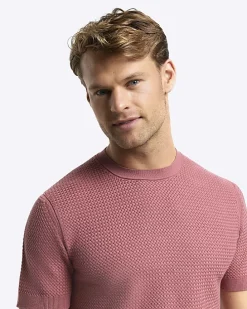 Pink slim fit textured knit t-shirt