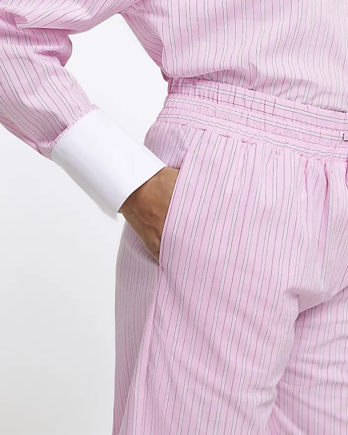 Pink stripe straight pull on trousers