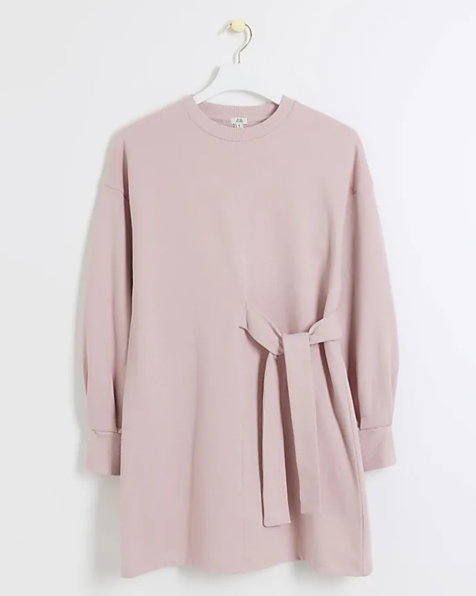 Pink tie side sweatshirt mini dress