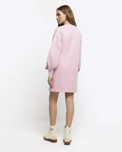 Pink tie side sweatshirt mini dress
