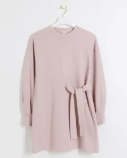 Pink tie side sweatshirt mini dress