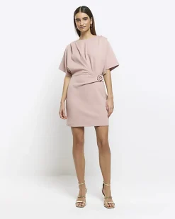 Pink wrap buckle t-shirt mini dress