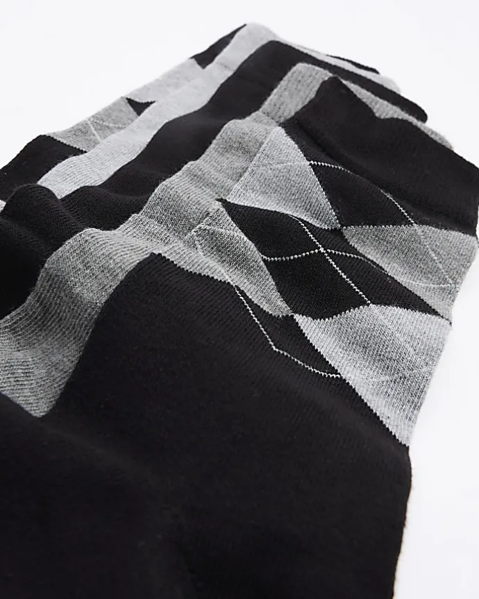 5PK Black argyle ankle socks