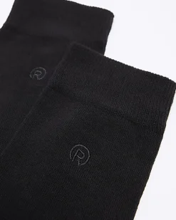 5PK Black embroidered ankle socks