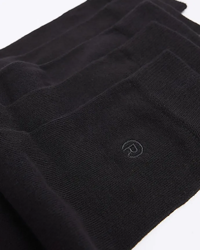 5PK Black embroidered ankle socks