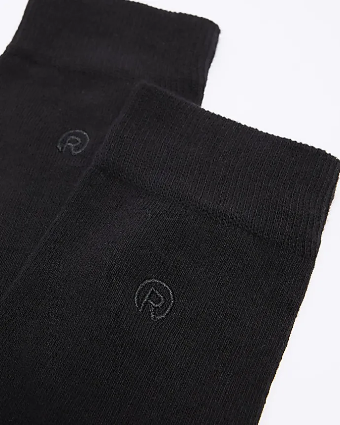 5PK Black embroidered ankle socks