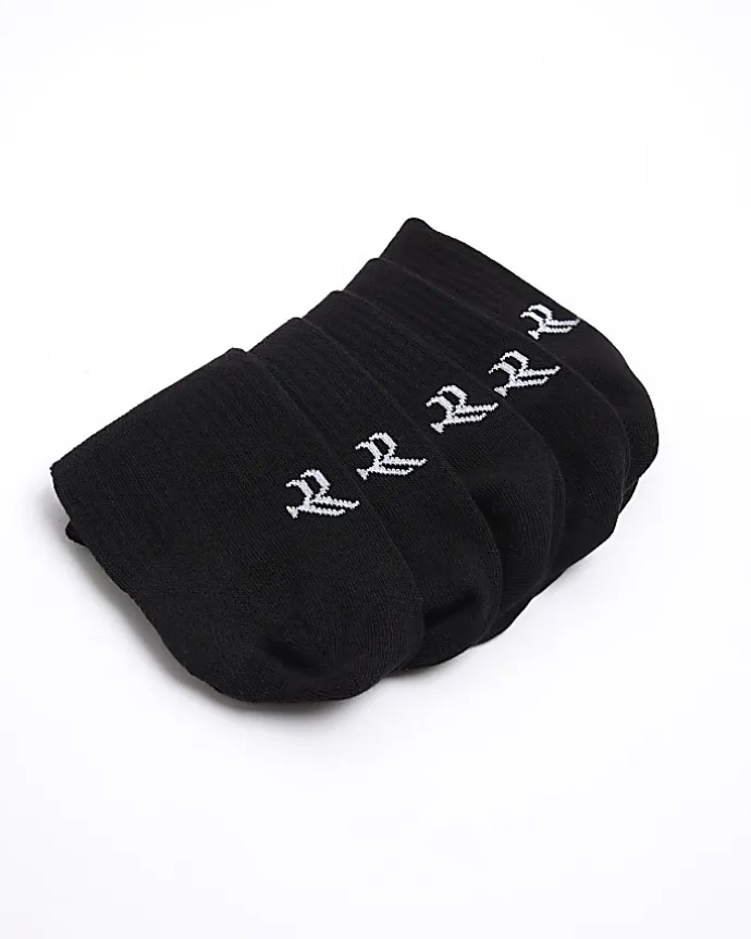 5PK Black Rib Trainer Socks