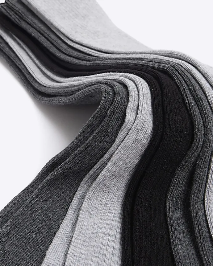 5PK grey ribbed ankle socks