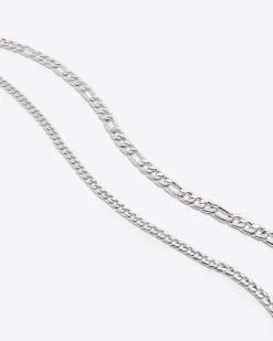 2PK silver colour chain necklace