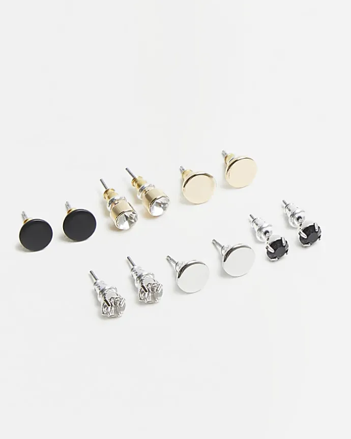 6PK silver stud earrings