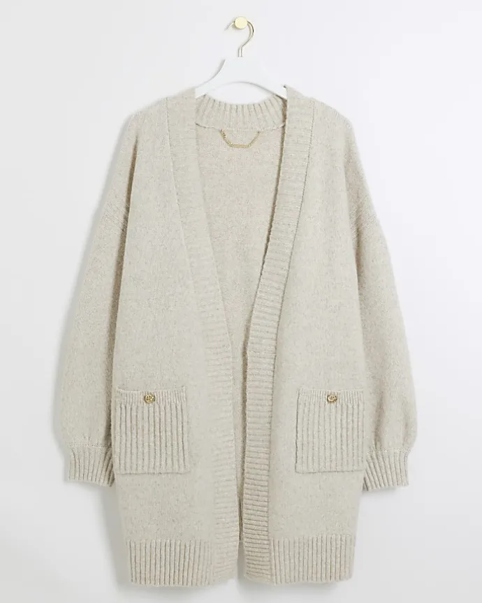 Plus beige knit cardigan