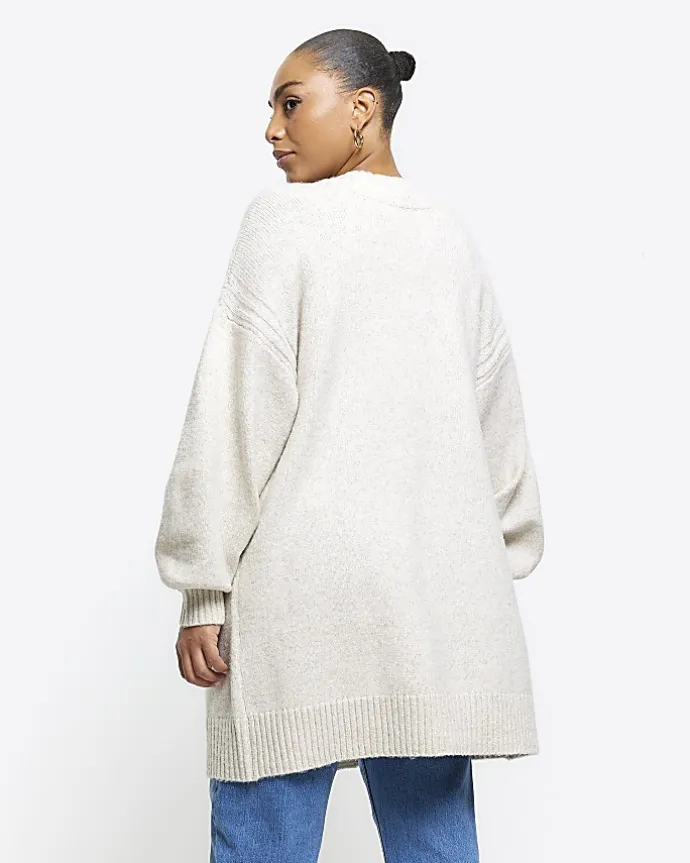 Plus beige knit cardigan