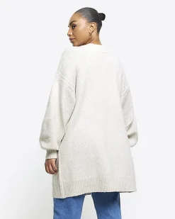 Plus beige knit cardigan