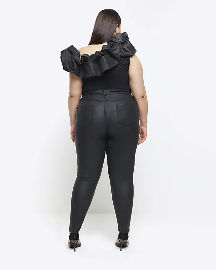 Plus black coated high waisted skinny jeans