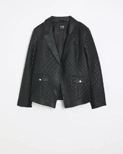 Plus black faux leather quilted blazer