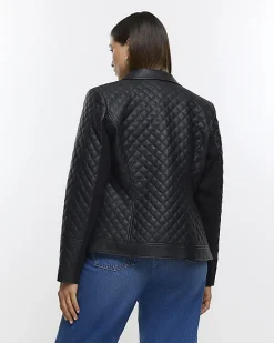 Plus black faux leather quilted blazer
