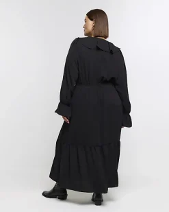 Plus black frill swing maxi dress