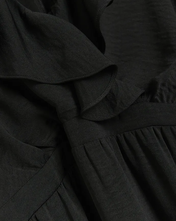 Plus black frill swing maxi dress