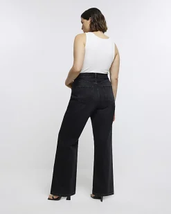 Plus black mid rise relaxed straight jeans