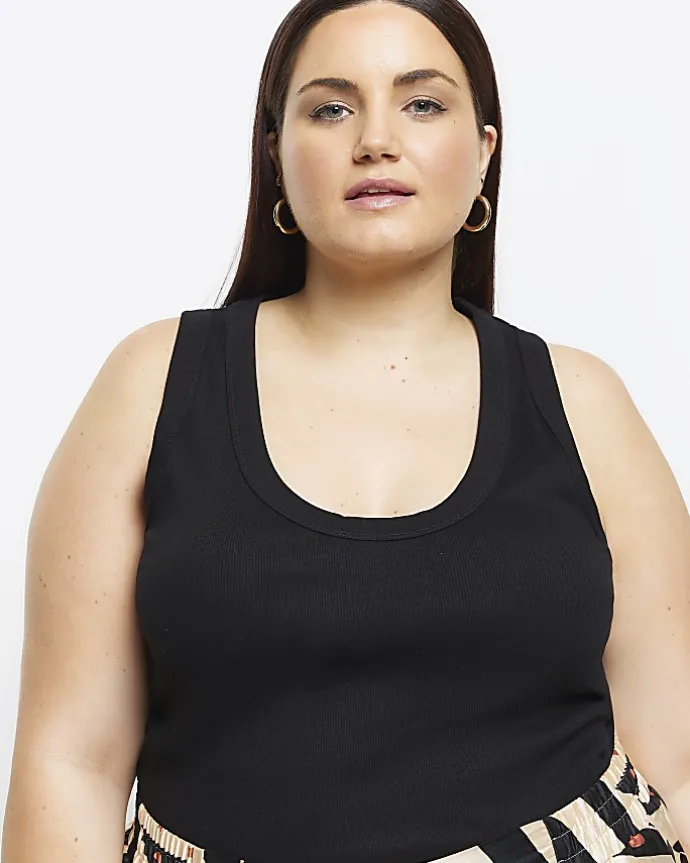 Plus black scoop neck vest top