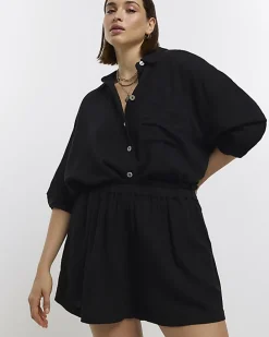 Plus black shorts with linen