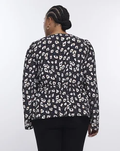 Plus black spot long sleeve blouse