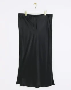 Plus black tie waist midi skirt