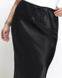 Plus black tie waist midi skirt