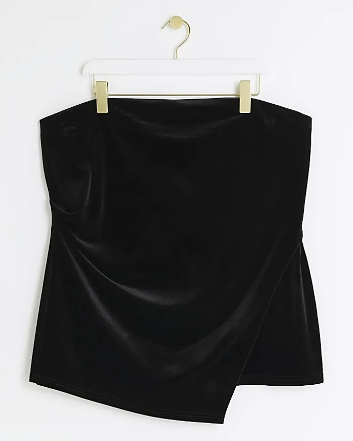 Plus black velvet asymmetric bandeau top