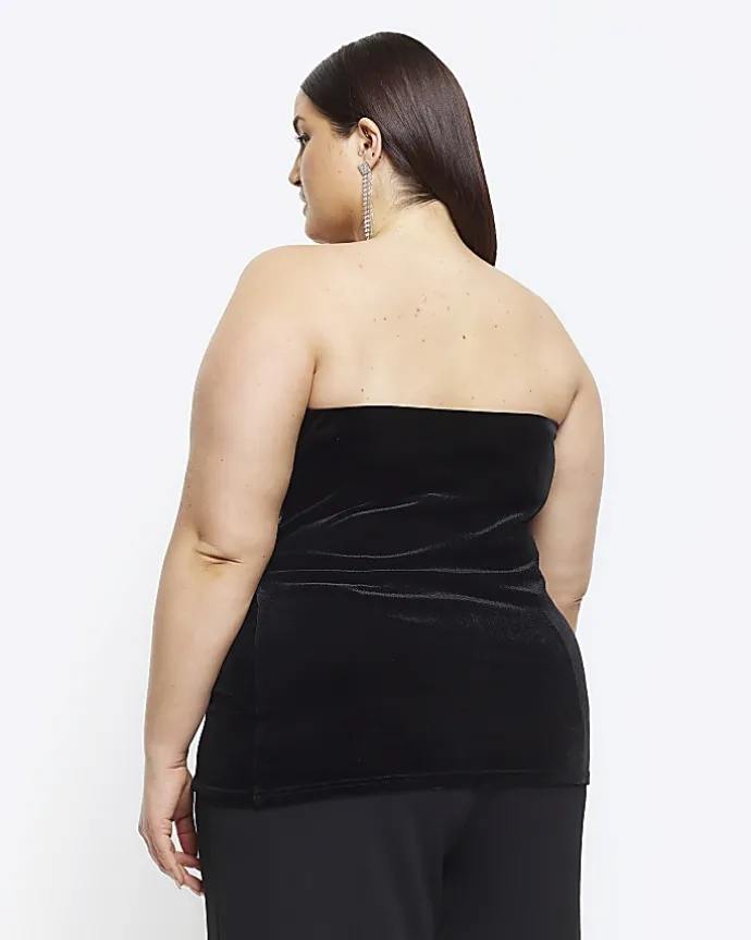Plus black velvet asymmetric bandeau top