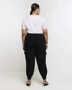 Plus black zip cuffed cargo trousers
