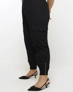 Plus black zip cuffed cargo trousers