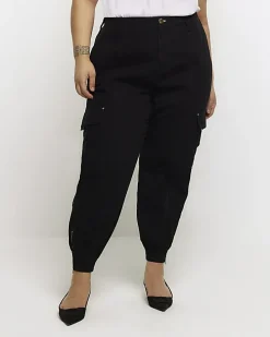 Plus black zip cuffed cargo trousers