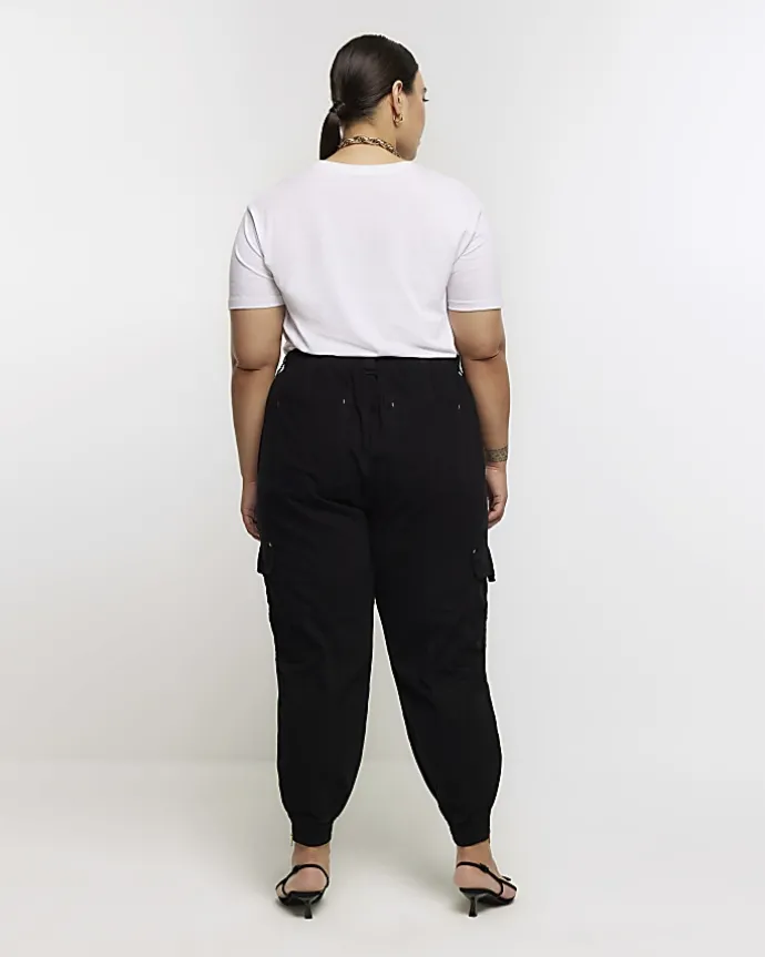 Plus black zip cuffed cargo trousers