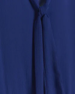 Plus blue chiffon tie neck swing maxi dress